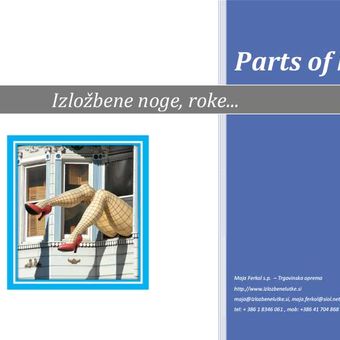 Izložbene roke in noge, oprema trgovin, otroška glava, ženska noga